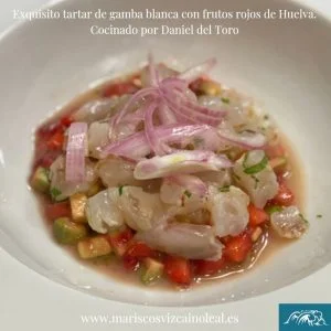 receta de tartar de gamba blanca de Huelva con frutos rojos